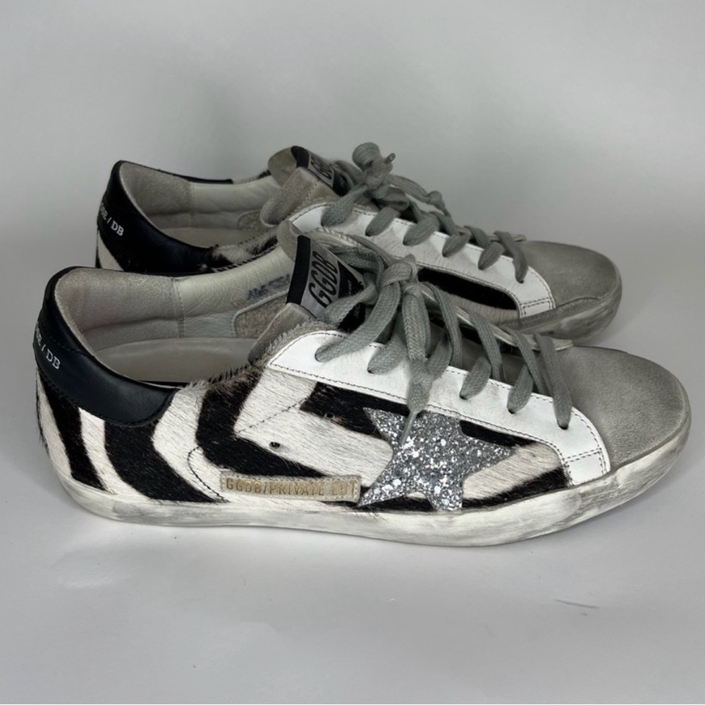 Authentic Golden Goose superstar sneakers size 38 zebra print silver star - Picture 11 of 11